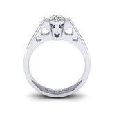 Gabriano Sahra 2 tırnaklı tektaş yüzük; GIA-HRD sertifikalı yuvarlak pırlanta ve beyaz altın montürün yandan görünüşü